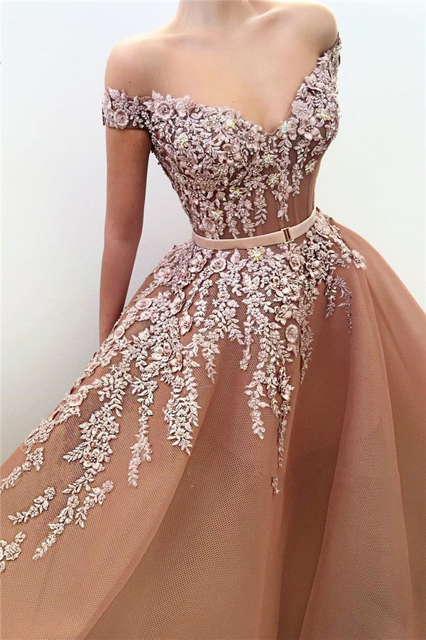 Unique Off-the-Shoulder Sweetheart Long Prom Party Gowns| Chic Ball Gown Applqiues Sleeveless Affordable Prom Party Gowns-Ballbella