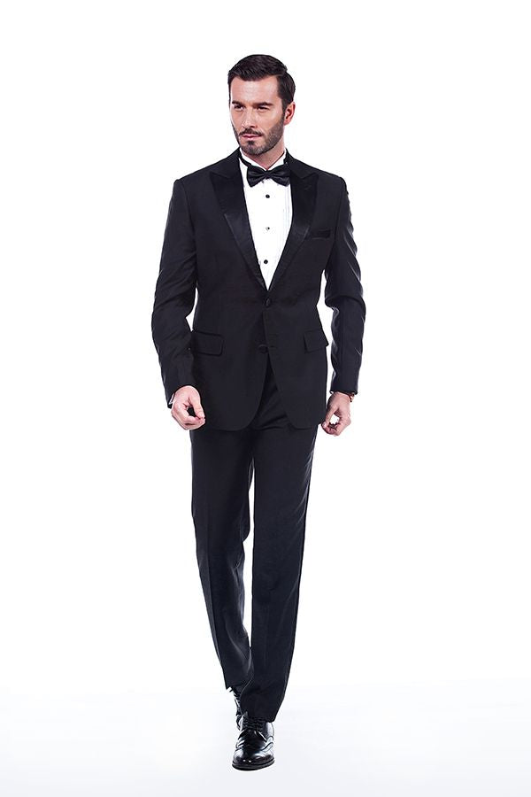 This Unique Silk Peak Lapel Two Buttons Solid Black Wedding Suits for Men at Ballbella comes in all sizes for prom, wedding and business. Shop an amazing selection of Peaked Lapel Single Breasted Black mens suits in cheap price.