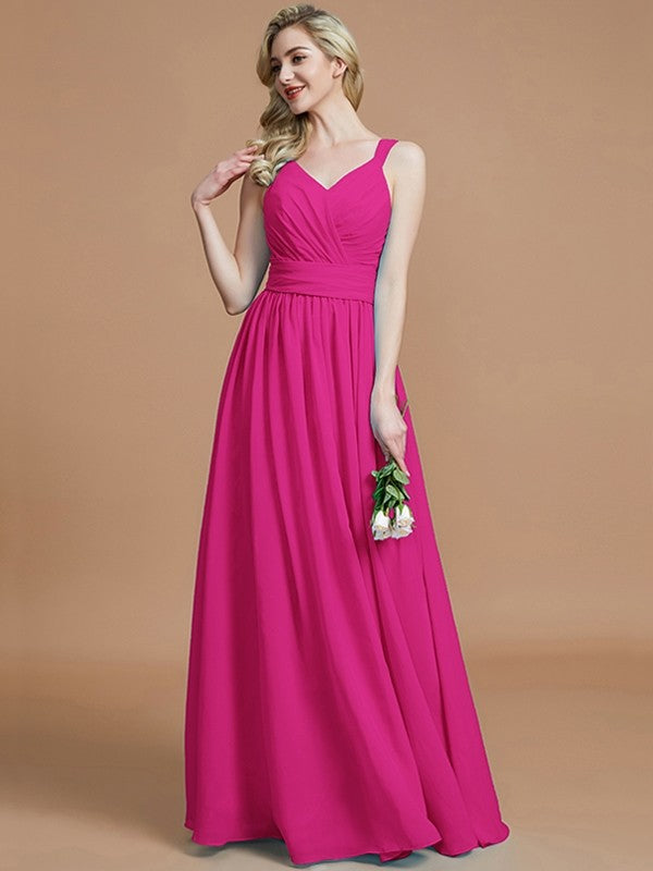 A-Line Charming V-neck Chiffon Sleeveless Bridesmaid Dresses