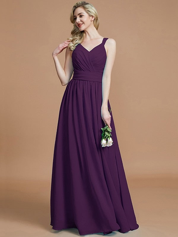 A-Line Charming V-neck Chiffon Sleeveless Bridesmaid Dresses