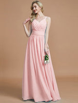 A-Line Charming V-neck Chiffon Sleeveless Bridesmaid Dresses