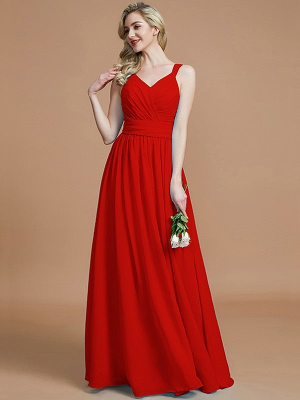 A-Line Charming V-neck Chiffon Sleeveless Bridesmaid Dresses