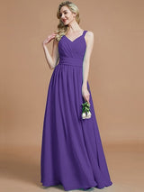 A-Line Charming V-neck Chiffon Sleeveless Bridesmaid Dresses