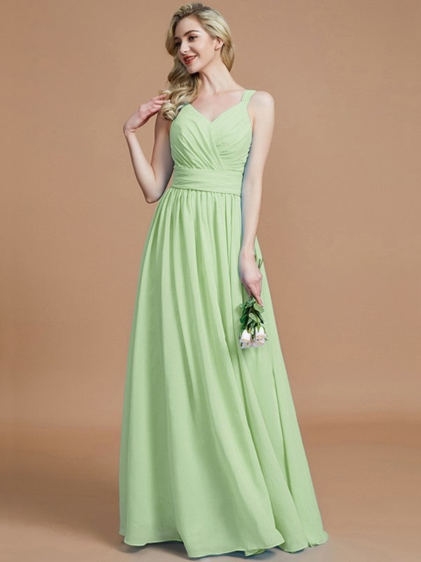 A-Line Charming V-neck Chiffon Sleeveless Bridesmaid Dresses