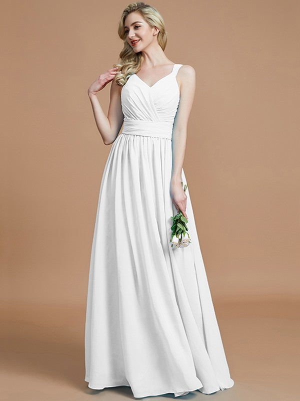 A-Line Charming V-neck Chiffon Sleeveless Bridesmaid Dresses