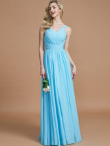 A-Line Charming V-neck Chiffon Sleeveless Bridesmaid Dresses