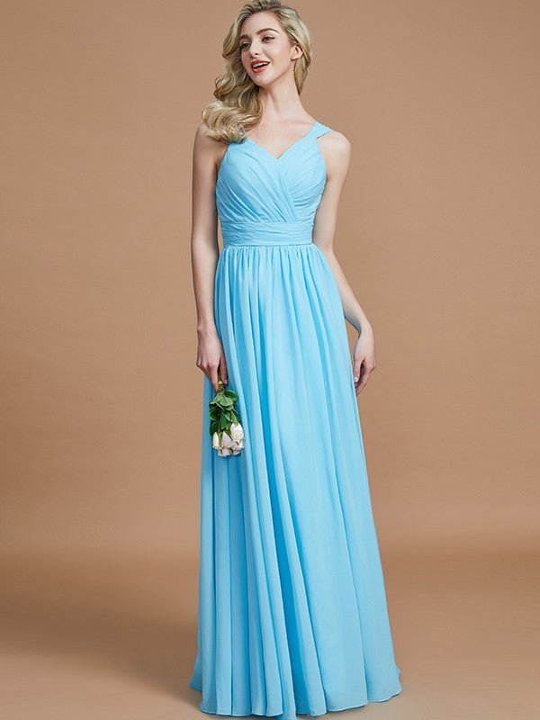 A-Line Charming V-neck Chiffon Sleeveless Bridesmaid Dresses