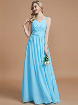 A-Line Charming V-neck Chiffon Sleeveless Bridesmaid Dresses