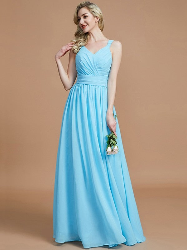 A-Line Charming V-neck Chiffon Sleeveless Bridesmaid Dresses