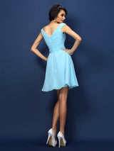 V-Neck Elegant Pleats Bowknot Sleeveless Short Chiffon Bridesmaid Dresses-Ballbella