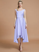 V-Neck Elegant Satin Asymmetrical Sleeveless Bridesmaid Dresses-Ballbella