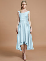 V-Neck Elegant Satin Asymmetrical Sleeveless Bridesmaid Dresses-Ballbella