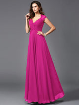 A-Line Charming V-neck Sleeveless Long Chiffon Bridesmaid dresses