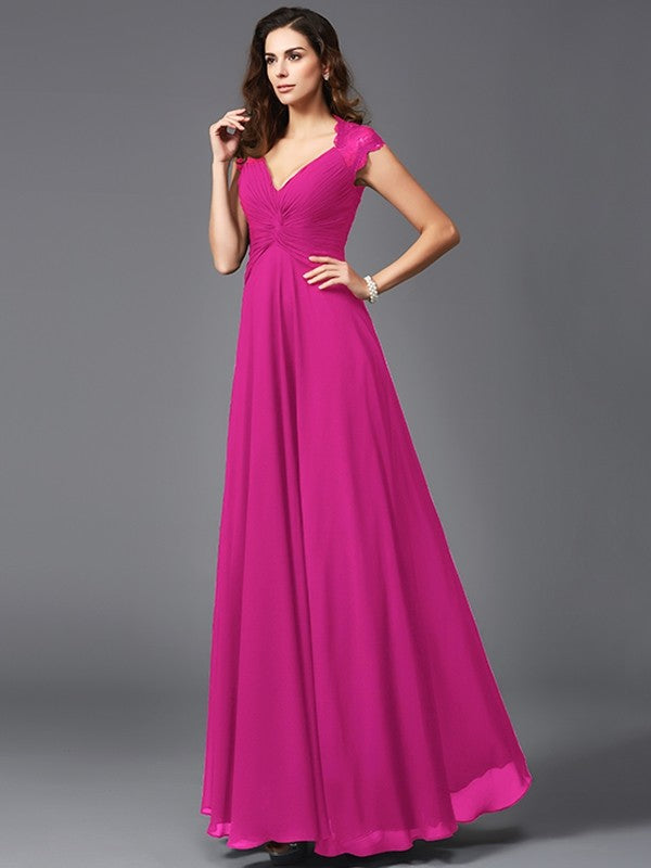 A-Line Charming V-neck Sleeveless Long Chiffon Bridesmaid dresses