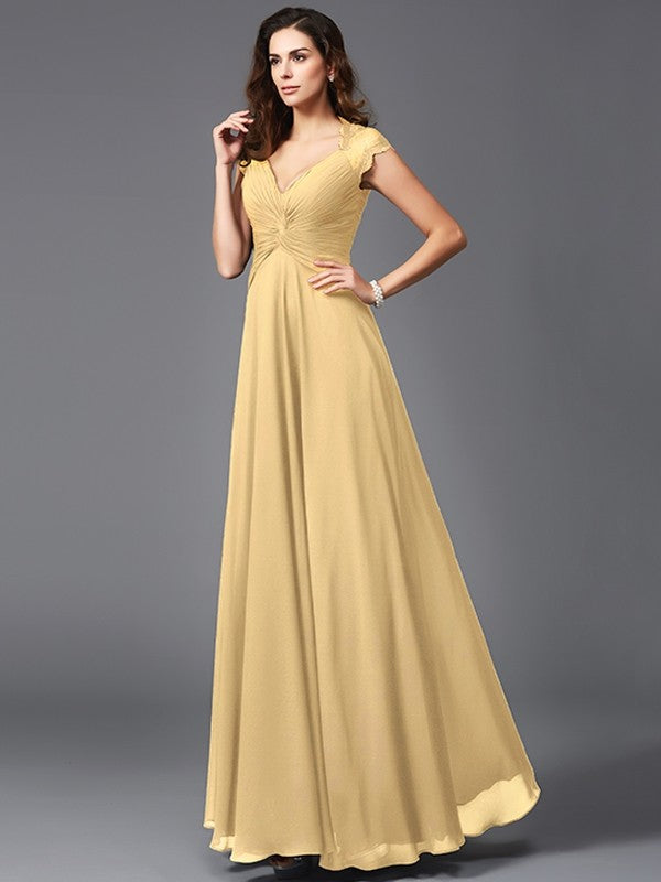 A-Line Charming V-neck Sleeveless Long Chiffon Bridesmaid dresses