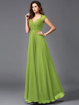 A-Line Charming V-neck Sleeveless Long Chiffon Bridesmaid dresses