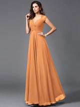 A-Line Charming V-neck Sleeveless Long Chiffon Bridesmaid dresses