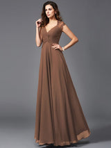 A-Line Charming V-neck Sleeveless Long Chiffon Bridesmaid dresses