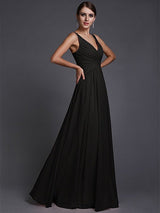 A-Line Charming V-neck Sleeveless Long Ruffles Chiffon Bridesmaid Dresses