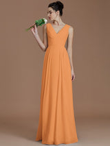 A-Line Charming V-neck Sleeveless Ruched Chiffon Bridesmaid Dresses