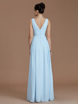 A-Line Charming V-neck Sleeveless Ruched Chiffon Bridesmaid Dresses