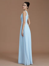 A-Line Charming V-neck Sleeveless Ruched Chiffon Bridesmaid Dresses