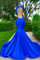 V-neck Mermaid Appliques Lace Sequined Open Back One Shoulder Floor-length Sleeveless Prom Dress-Ballbella