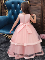 V Neck Polyester Cotton Sleeveless Ankle Length Princess Embroidered Kids Party Dresses-Ballbella