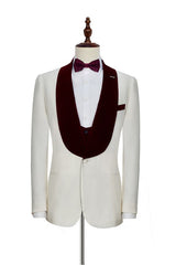 This Velvet Shawl Collar White Wedding Tuxedos, Three Piece Wedding Suits with Burgundy Vest at Ballbella comes in all sizes for prom, wedding and business. Shop an amazing selection of Shawl Lapel Single Breasted White mens suits in cheap price.