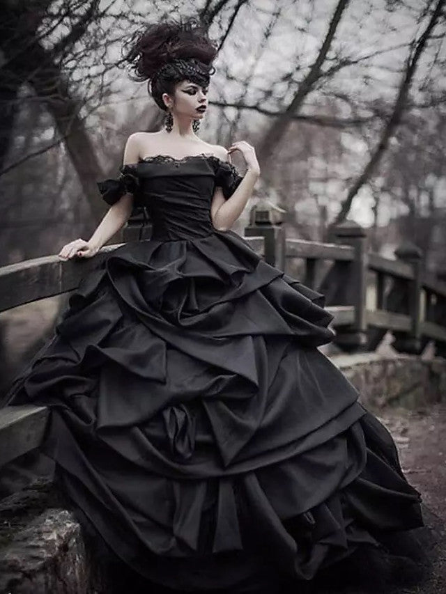 Vintage Black princess wedding dresses with Luxurious Ruffless-Ballbella