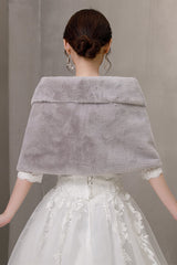 Warm Grayi Ears-Trimmed Winter Wedding Dress Shawl-Ballbella