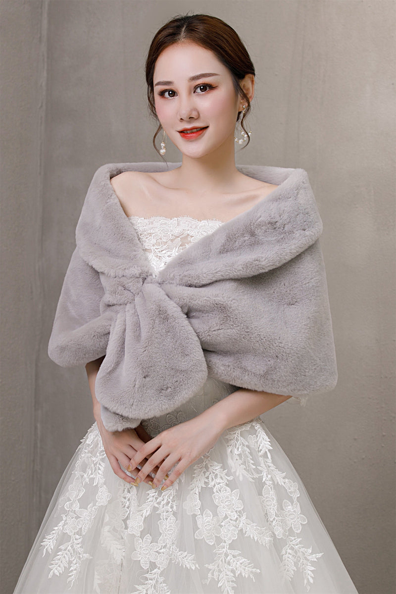 Warm Grayi Ears-Trimmed Winter Wedding Dress Shawl-Ballbella