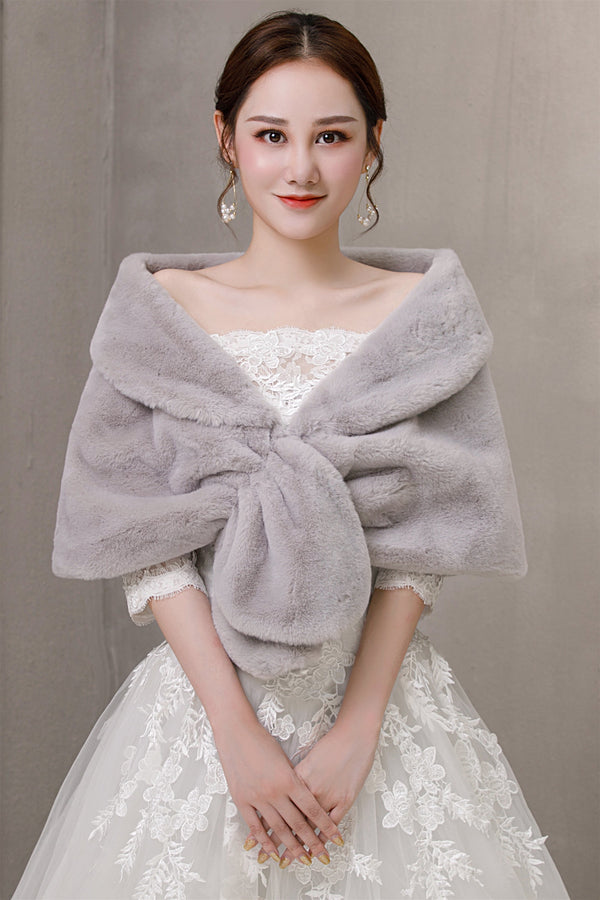 Warm Grayi Ears-Trimmed Winter Wedding Dress Shawl-Ballbella