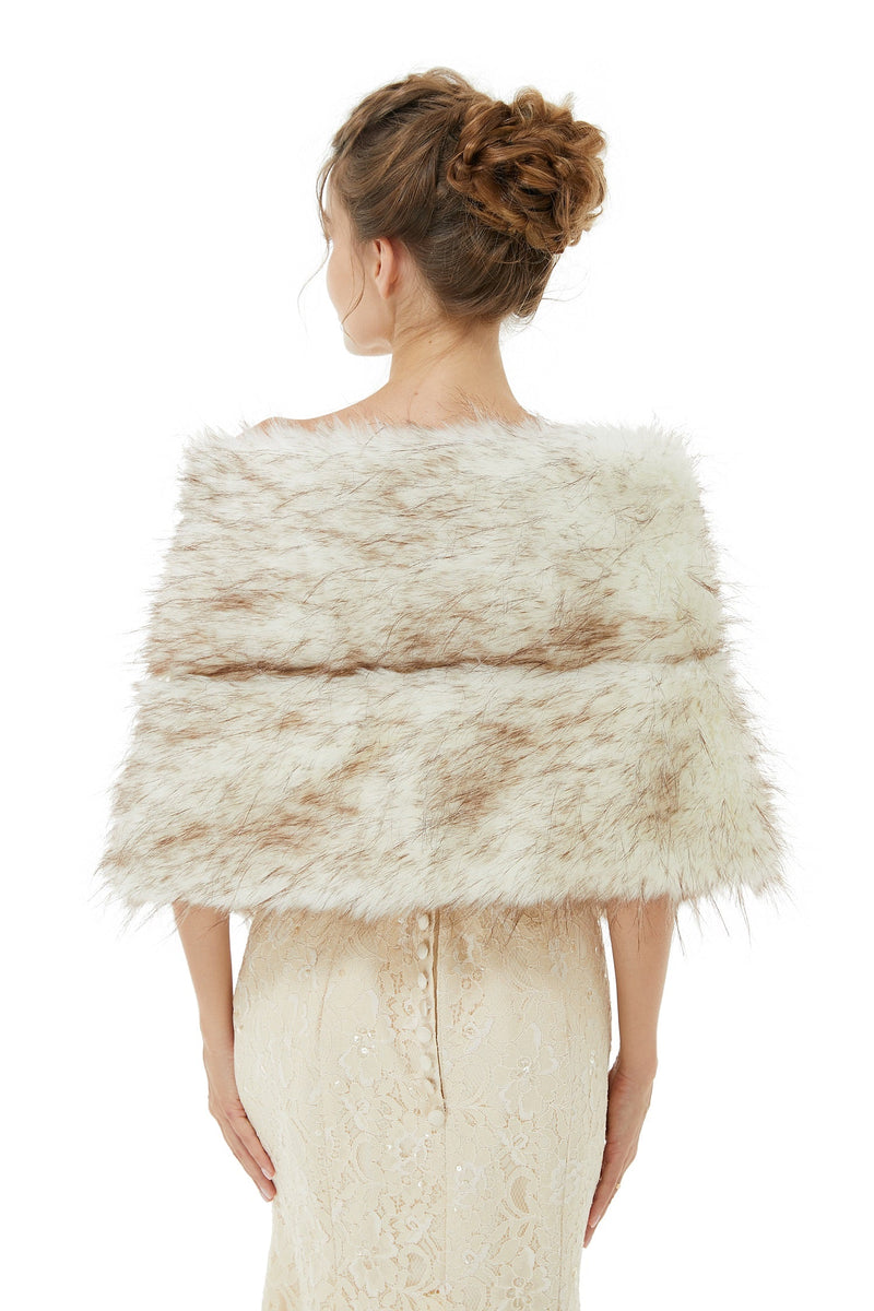 Warm Light Brown Wedding Wraps Faux Fur Bridal Cover Up-Ballbella