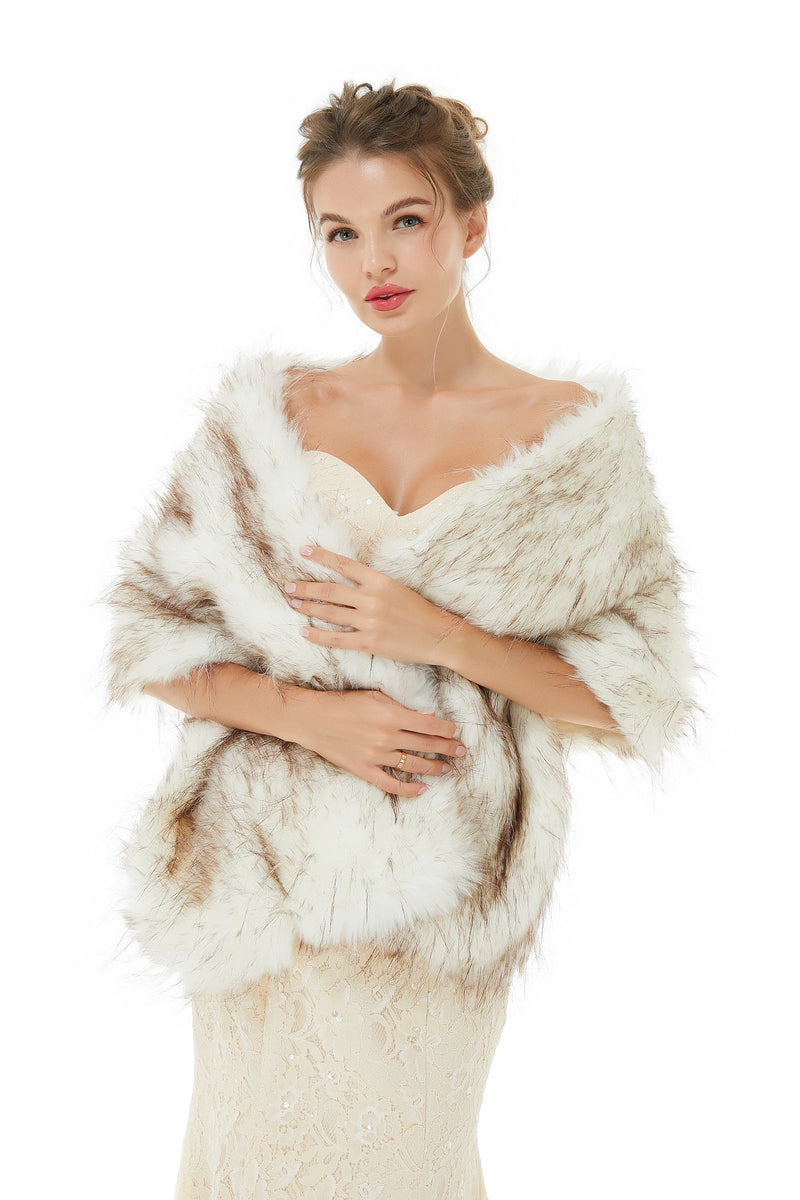 Warm Light Brown Wedding Wraps Faux Fur Bridal Cover Up-Ballbella