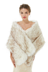 Warm Light Brown Wedding Wraps Faux Fur Bridal Cover Up-Ballbella