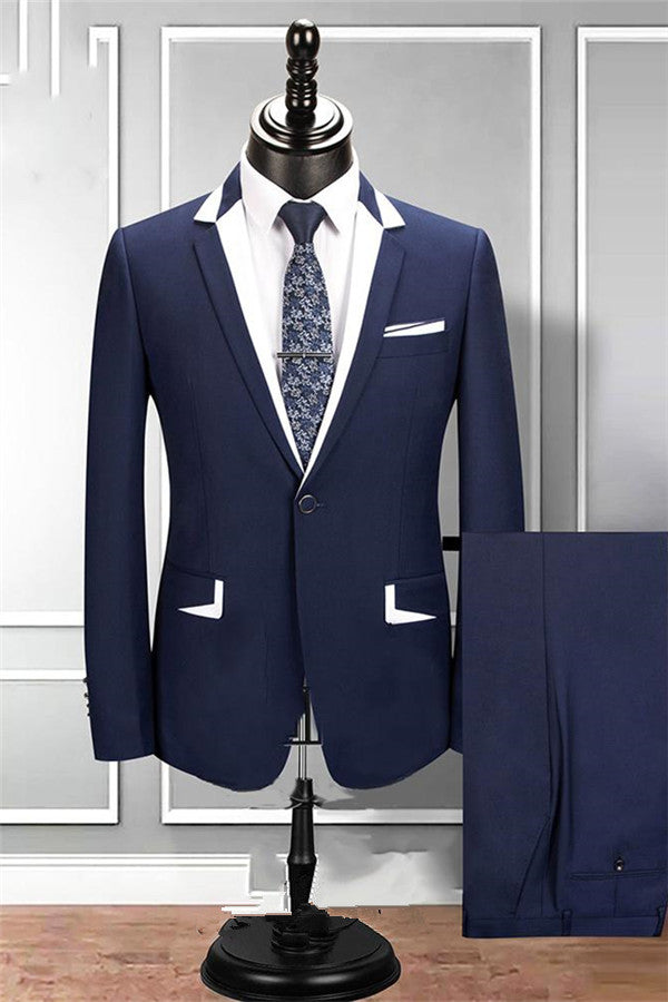 Weston Navy Blue Notched Lapel Two-pieces Tuxedo Mens' Suis for Groomsman-Ballbella