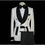 White Jacquard Shawl Lapel Fashion Men Suits for Wedding-Ballbella