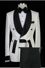 White Jacquard Shawl Lapel Fashion Men Suits for Wedding-Ballbella