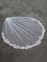 White Lace Tulle Veil Applique Edge Drop Wedding Veil-Ballbella