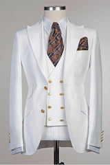 The Bespoke Peaked Lapel Single Breasted Men Suit is an essential part of any wardrobe. Whether you need a sharp business suit, a Custom design black tie evening look or a wedding or prom suit, you will find the perfect fit in Ballbella collection.Custom made this White Peaked Lapel Slim Fit Fashion Wedding Groom Suit with rush order service.