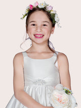 White Satin Fabric Jewel Neck Sleeveless Beaded Formal Kids Pageant flower girl dresses-Ballbella