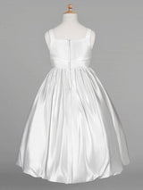 White Satin Fabric Jewel Neck Sleeveless Beaded Formal Kids Pageant flower girl dresses-Ballbella