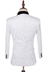 White Three Pieces Fashion Jacquard Shawl Lapel Wedding Suits-Ballbella