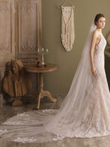 White Waterfall Two-Tier Lace Tulle Wedding Veils-Ballbella