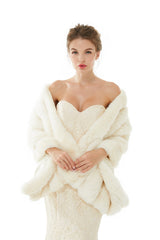 Winter Faux Fur Wedding White Bridal Wrap-Ballbella