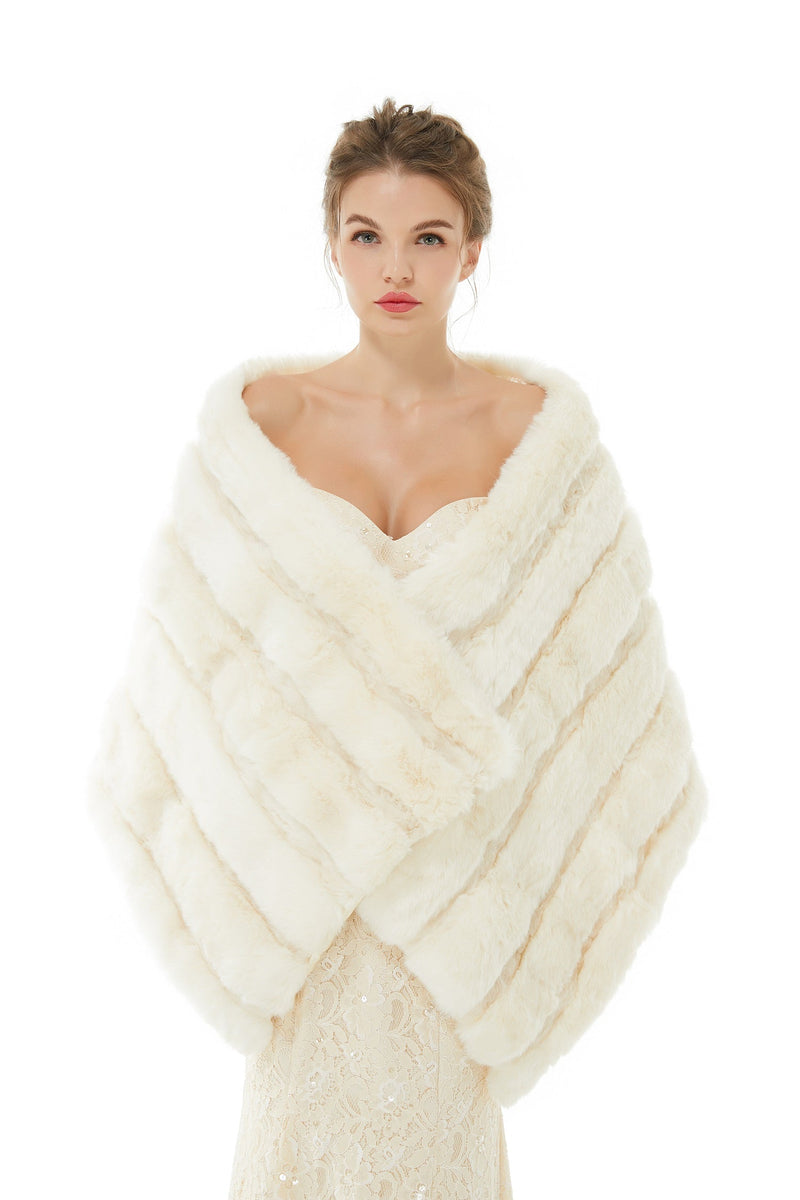 Winter Faux Fur Wedding White Bridal Wrap-Ballbella