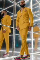 Yellow Double Breasted Designer Men Suits for Prom-Ballbella