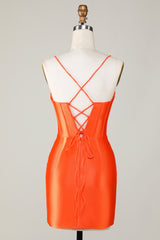 Orange Sparkly Beaded Corset Tight Short Homecoming Dress