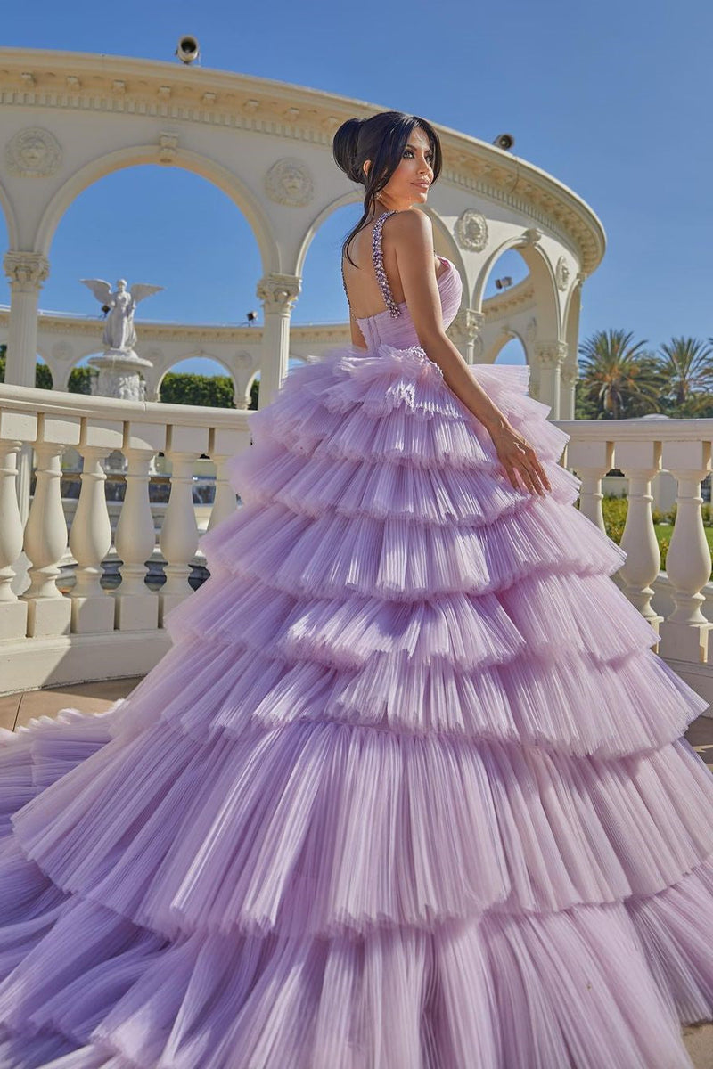 Beautiful A-line Lilac Straps Ruffles Sleeveless Prom Dress-Ballbella